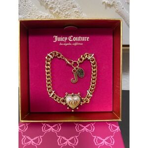 Juicy Couture Gold Heart Crown Faux Pearl Curb Chain Bracelet BH00422YRZL-75.XR